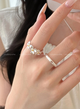 银色栀子花开口高级感百搭戒指
