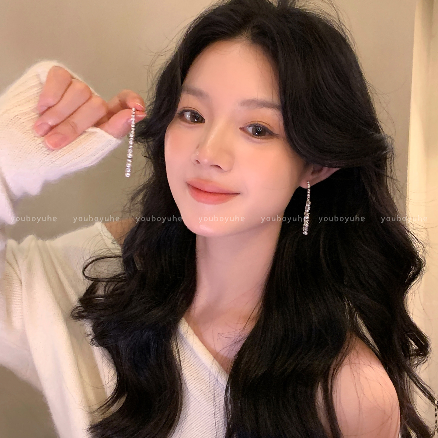 赵露思许妍同款闪钻珍珠流苏耳钉