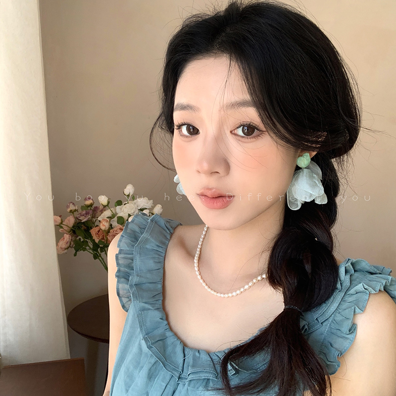 度假风花瓣耳环蓝色海边耳夹