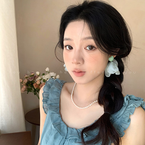度假风花瓣耳环蓝色海边耳夹