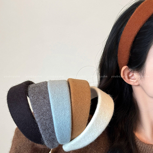 秋冬毛绒宽边纯色洗脸发箍女款 日常外戴头饰高颅顶头箍发饰品发卡