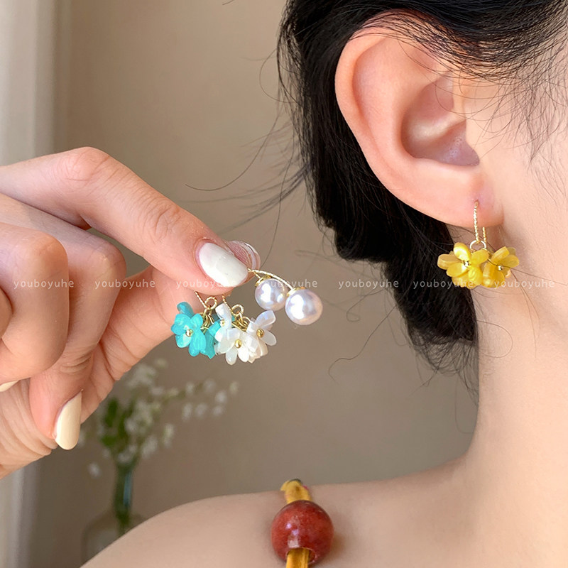 超仙小花珍珠耳钉气质高级感耳环