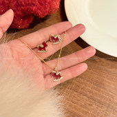 新年红色闪钻小马项链女2026本命年新款 立马暴富 毛衣链精致耳环