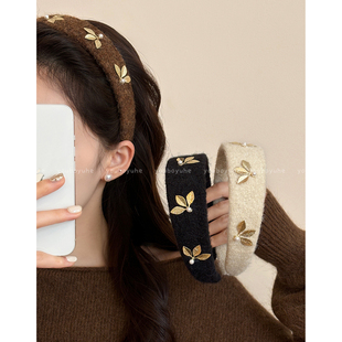一叶知秋~复古美拉德毛呢发箍女高级感洋气时尚头箍日常外戴发饰