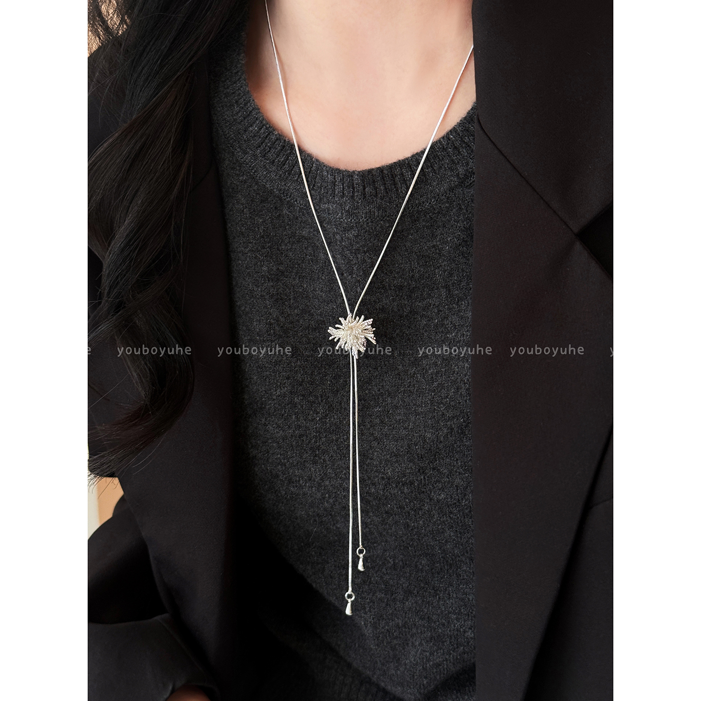 银色烟花长款轻奢高级感气质项链