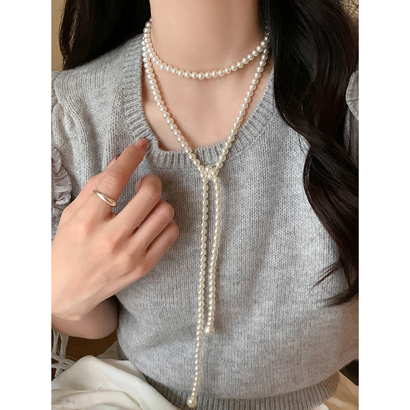 施家珍珠长款项链多种戴法毛衣链