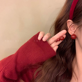 无耳洞耳夹耳饰 爆款 红色豆豆珍珠耳钉女款 复古高级感耳环2026新款