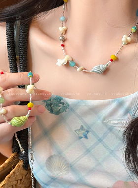 多巴胺彩色不规则贝壳串珠项链