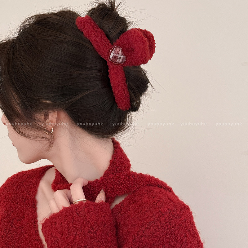 安可拉红色羊羔毛绒爱心大号抓夹女后脑勺发夹高级感鲨鱼夹发饰品,饰品/流行首饰/时尚饰品新,发饰,淘宝优惠券,粉丝福利购,淘宝优惠卷