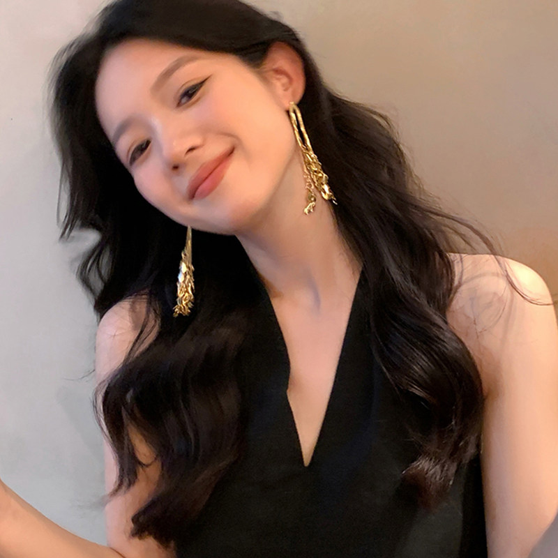 金色长款流苏麦穗耳环独特夸张