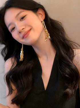 富家千金~金色麦穗流苏耳环女轻奢高级银针耳钉独特夸张个性耳饰