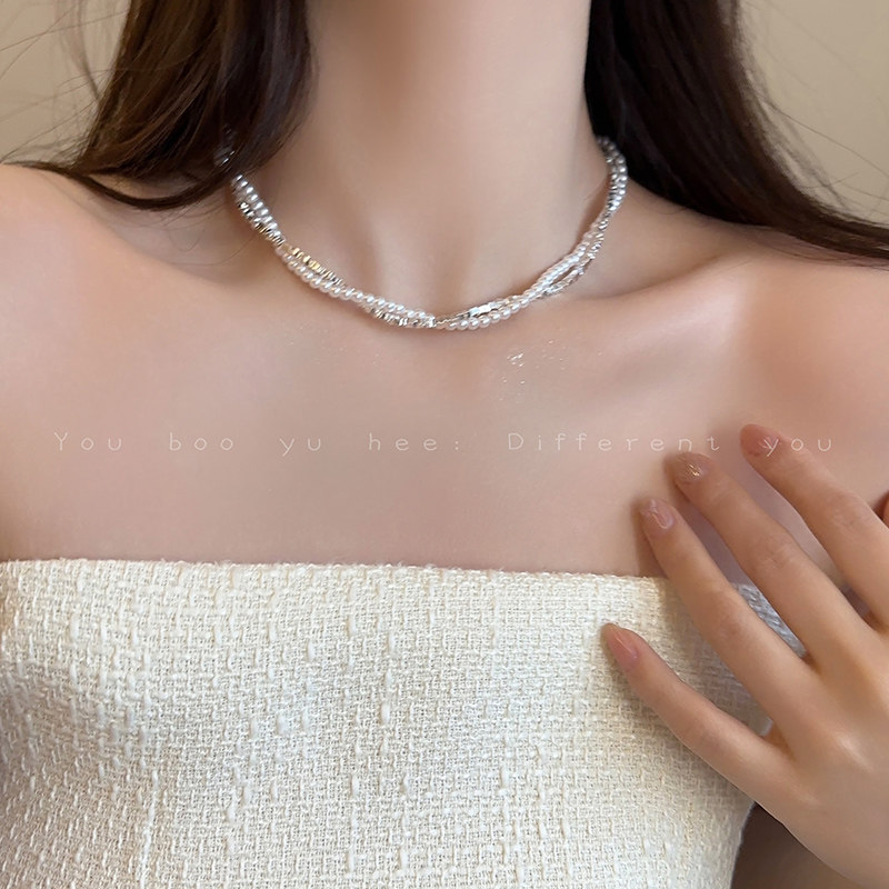 碎银子珍珠麻花项链双层缠绕配饰