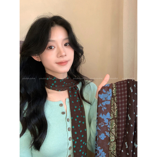 秋意丝藏~复古印花飘带丝巾女款冬日高级感2026新款围脖系脖配饰