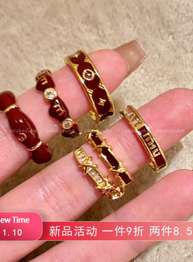 红色滴釉开口戒指女喜庆叠戴指环