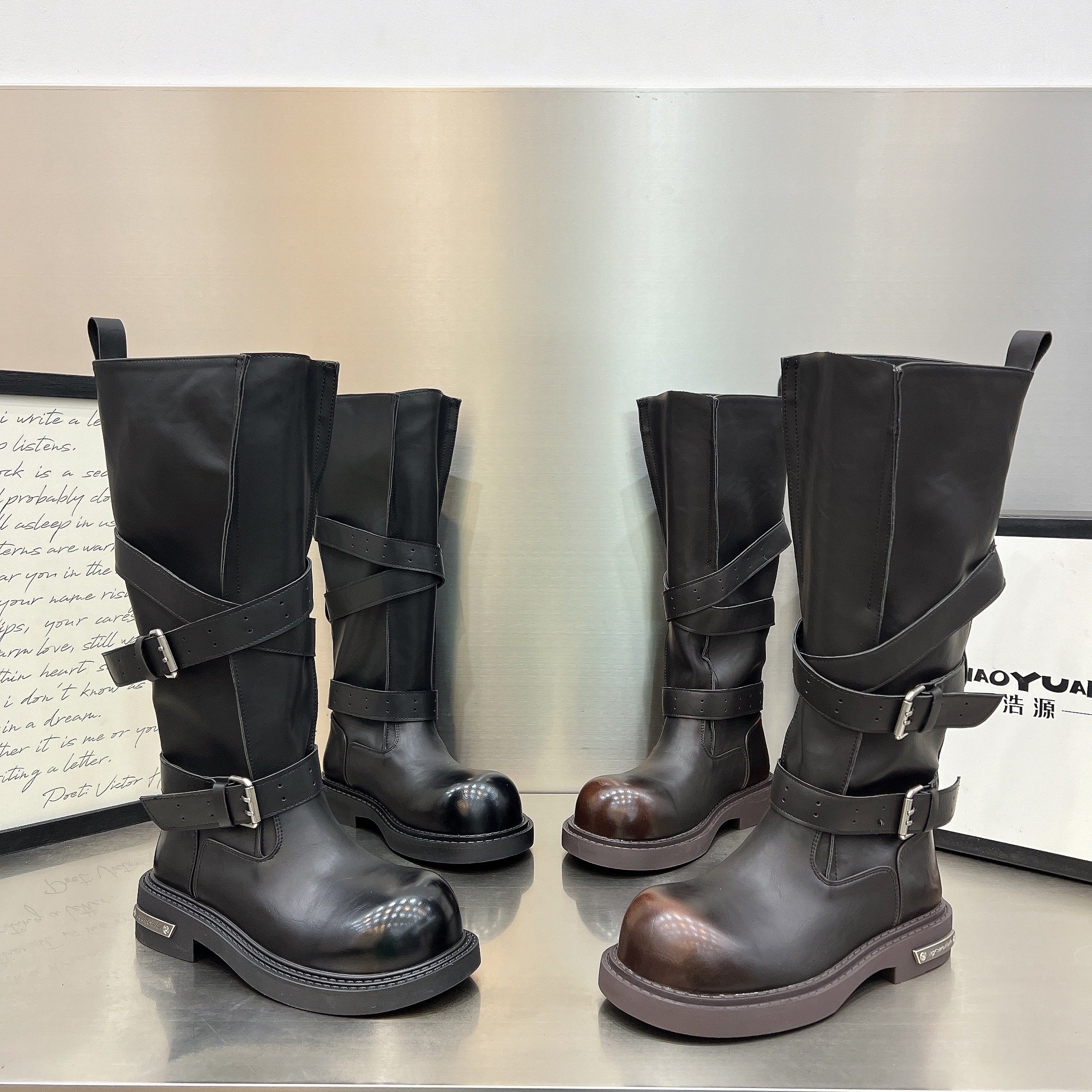 日本offcat毒液靴大筒围不过膝长靴女2025新款厚底增高复古皮带扣,女鞋,马丁靴,淘宝优惠券,粉丝福利购,淘宝优惠卷