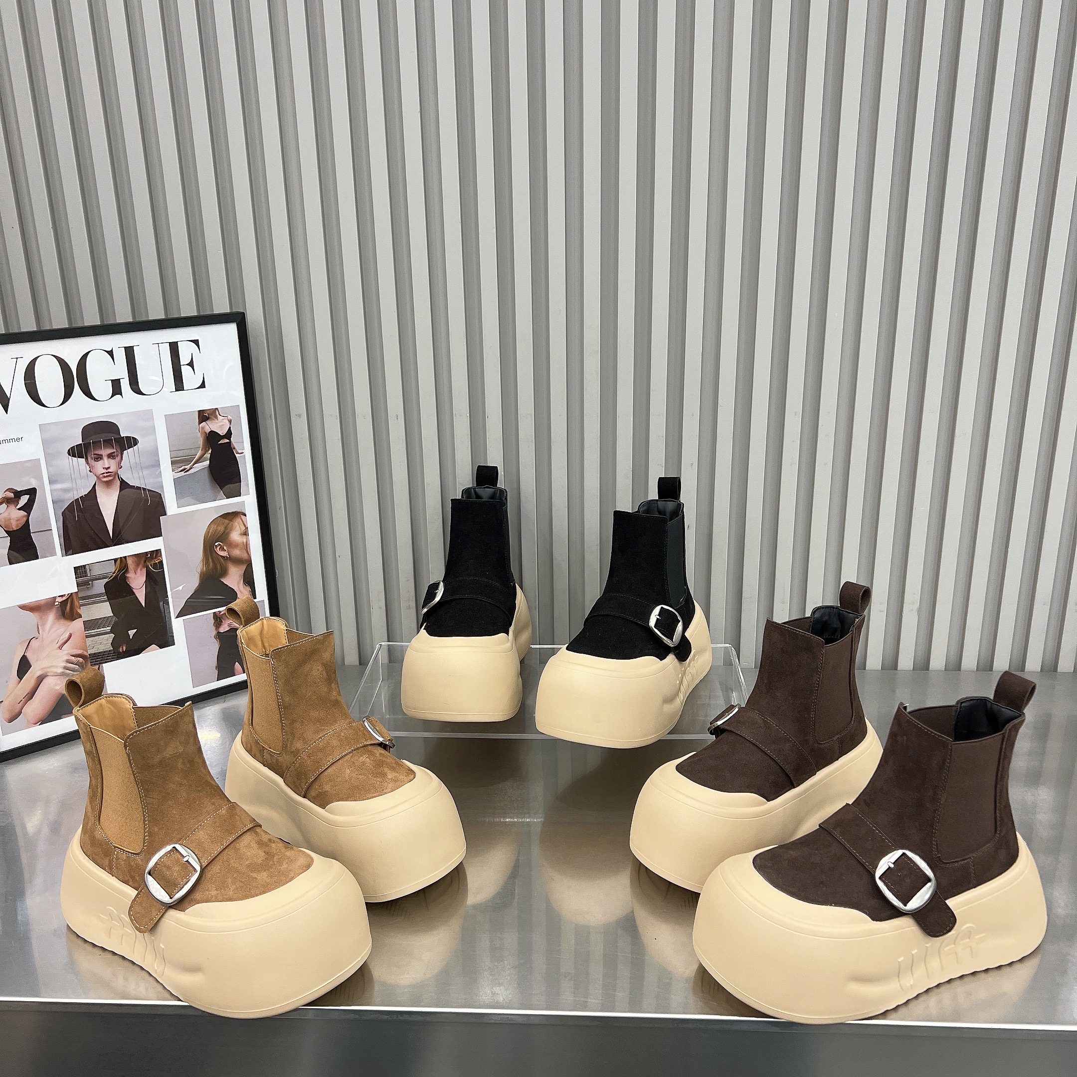 日本offcat6cm厚底及踝短靴女鞋2025新款磨砂皮松糕贝壳头皮带扣,女鞋,马丁靴,淘宝优惠券,粉丝福利购,淘宝优惠卷