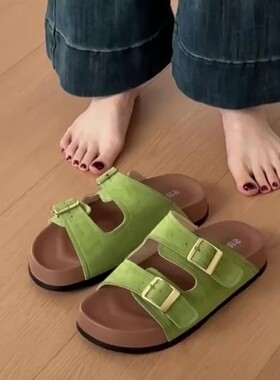 日本offcat绿色勃肯拖鞋女2025年夏季新款厚底防滑沙滩凉鞋拖