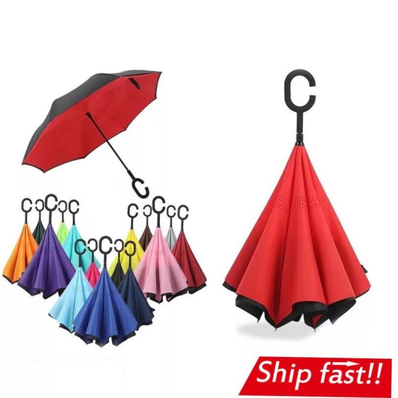 long shank double layer inverted umbrella windproof golf