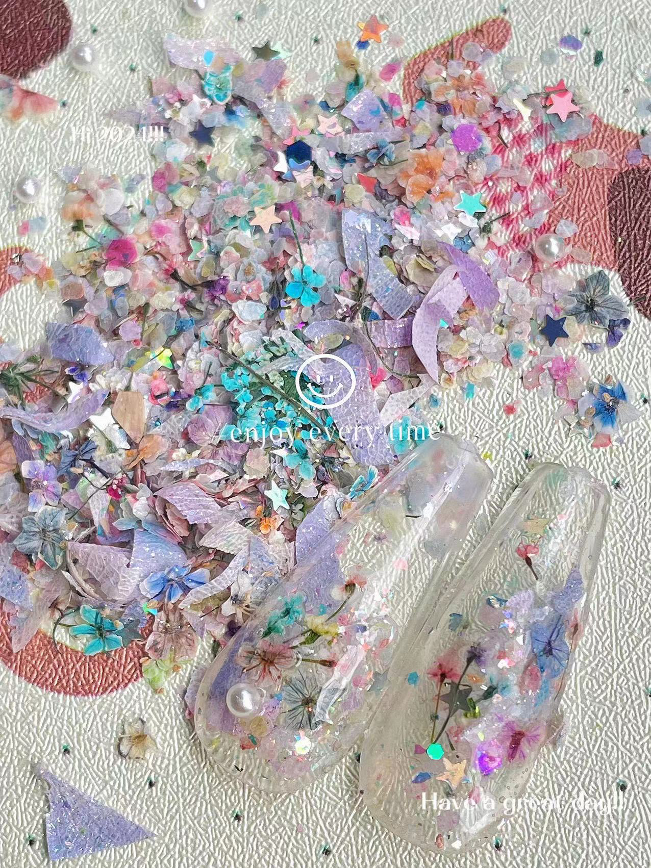 smint同款美甲小碎花blc小花欧泊亮片闪粉混款多色饰品素材DIY