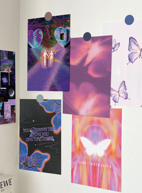 海报墙贴墙纸ins风紫色蝴蝶卧室墙面装饰宿舍房间卡片墙壁贴纸