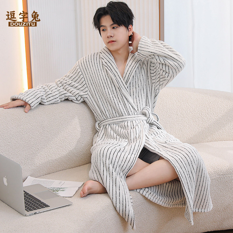 吸水浴袍男女情侣款A类珊瑚绒新款睡袍四季通用毛巾料浴衣加长款