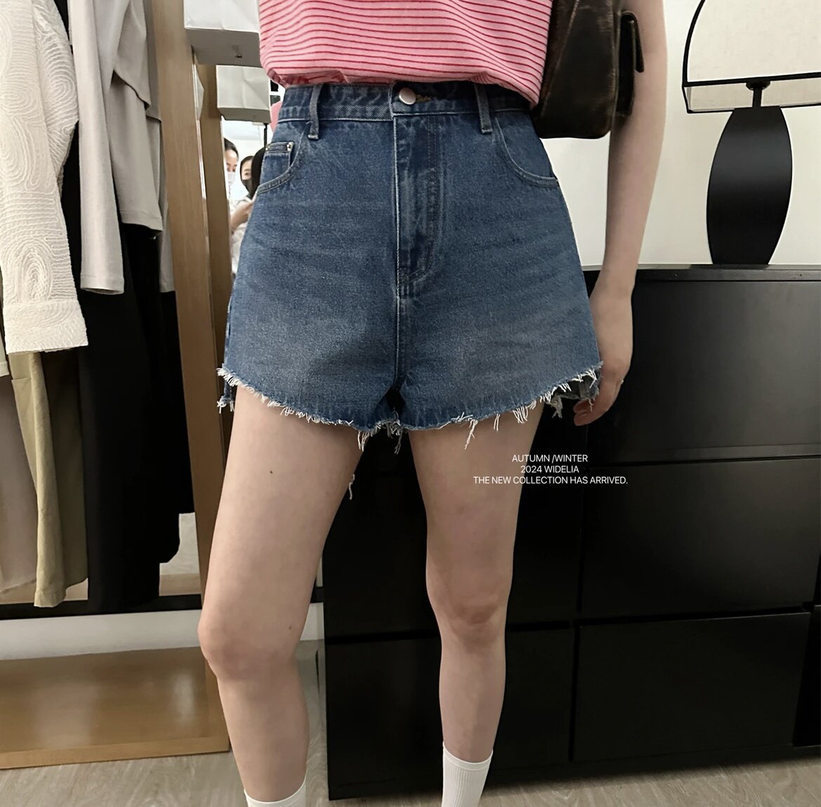 Widelia 十三行老板娘夏季韩版简约高腰显瘦三分热裤牛仔短裤2801图片