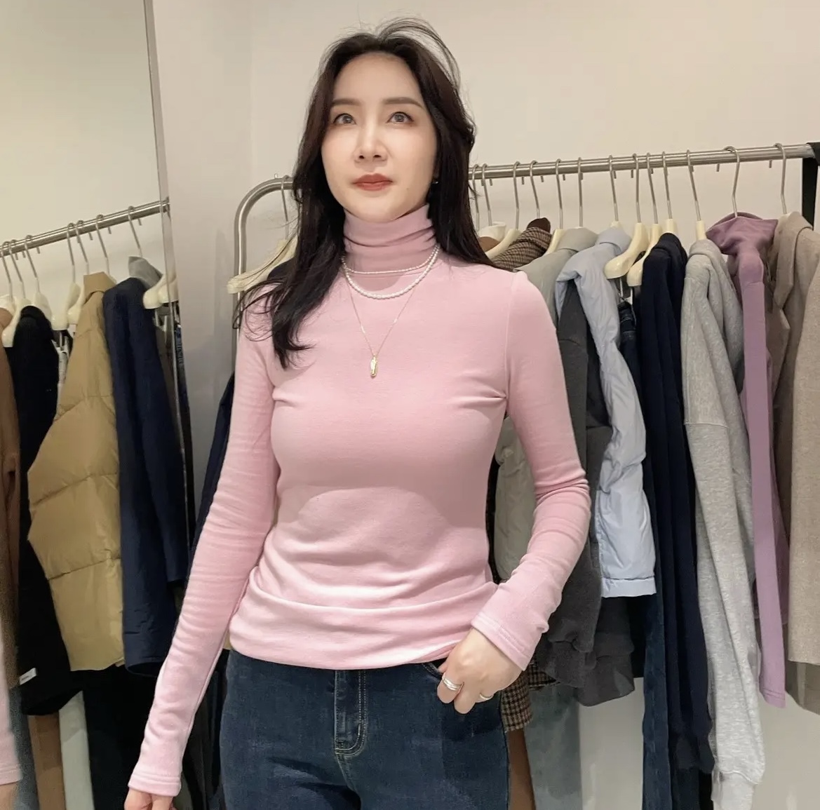 Widelia十三行老板娘2023秋冬韩版修身显瘦纯色加绒高领打底9183