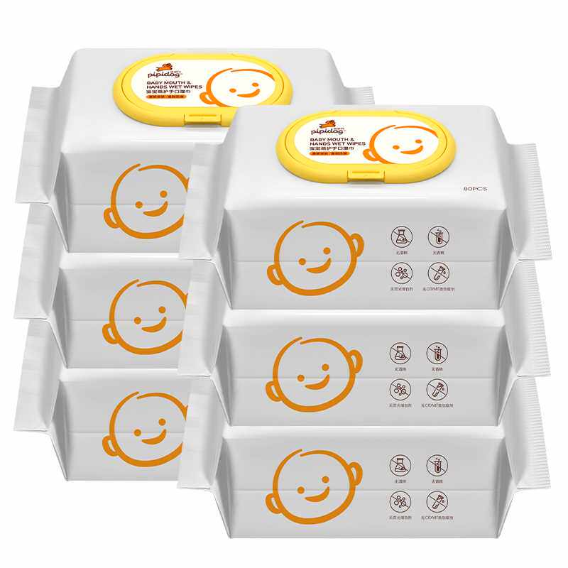 皮皮狗婴儿湿巾宝宝手口湿巾80抽x6包加厚大包装新生儿屁屁湿纸巾