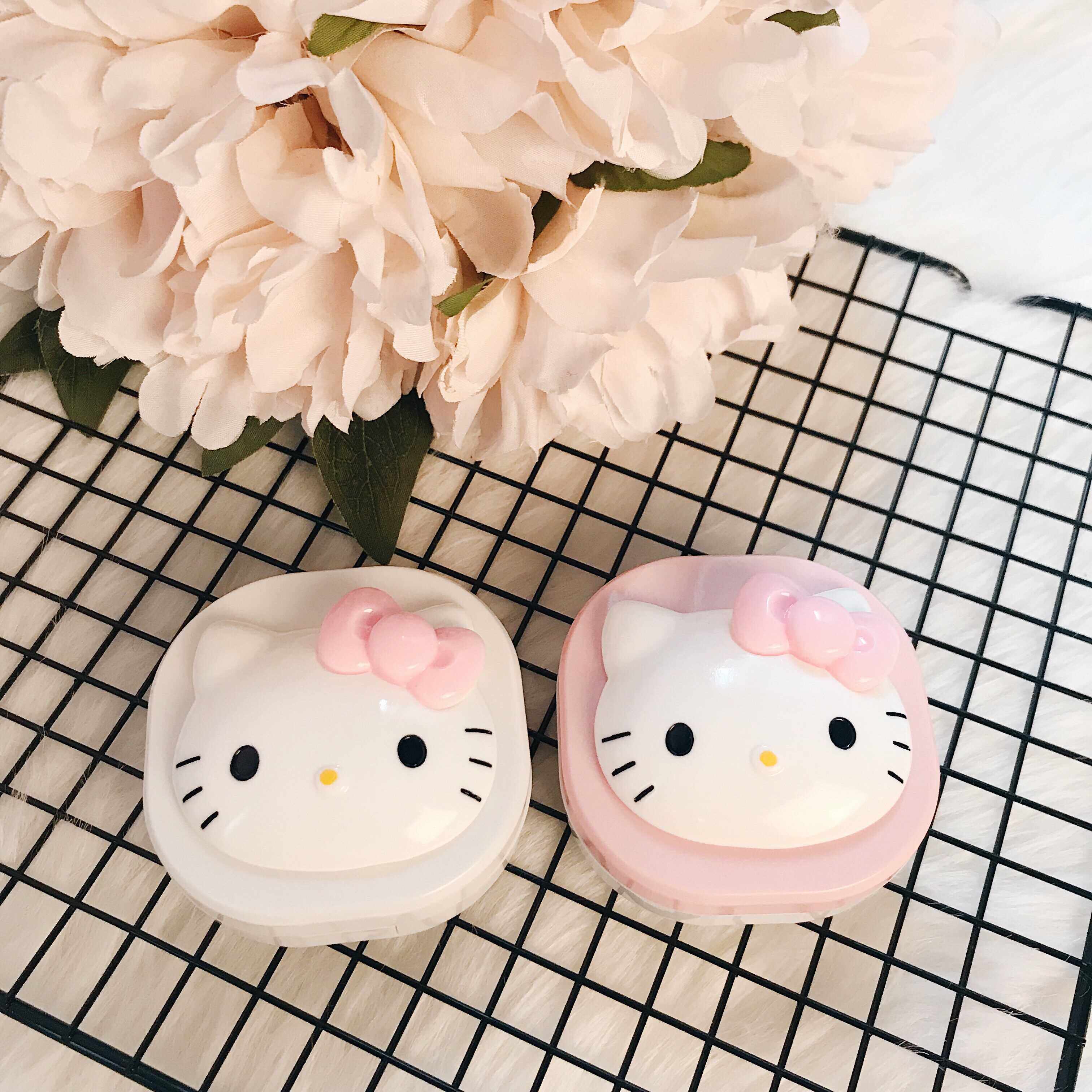 新款rgp硬性可爱卡通kitty猫近视隐形眼镜盒子美瞳双联伴侣包邮女