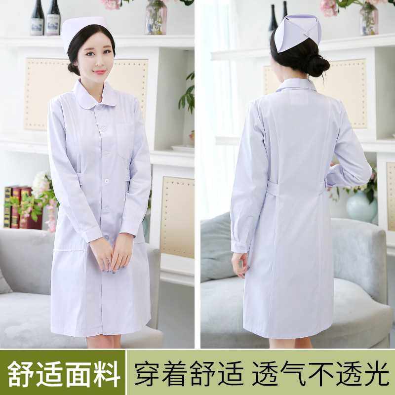 护士服夏装短袖女圆领白大褂套装娃娃领药店工作制服冬装长袖白色