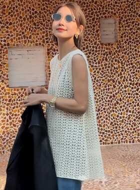 「3.13/春季上新」XUAN XIAO JIE 镂空针织吊带背心裙罩衫连衣裙