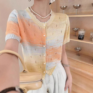 春季 冰丝段染渐变彩色针织短袖 上新」XUAN JIE夏季 女 XIAO 「3.23