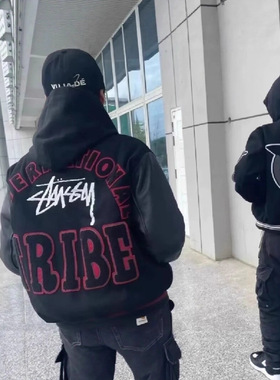 潮牌高街字母ins外套男女春秋感痞帅夹克美式复古拼接棒球服