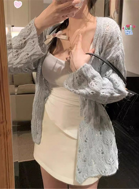 「春季上新」XUAN XIAO JIE 镂空薄款防晒针织开衫空调衫