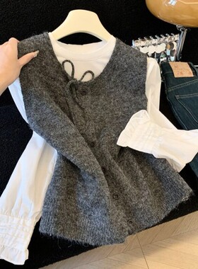 「3.5/春季上新」XUAN XIAO JIE 温柔风系带针织马甲开衫女