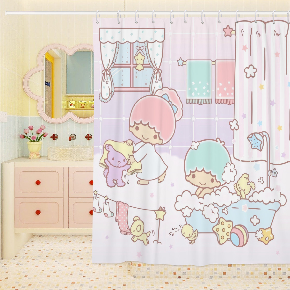 卡通门帘卫生间浴帘三丽鸥双子星洗澡帘装饰布衣橱柜可爱遮挡帘