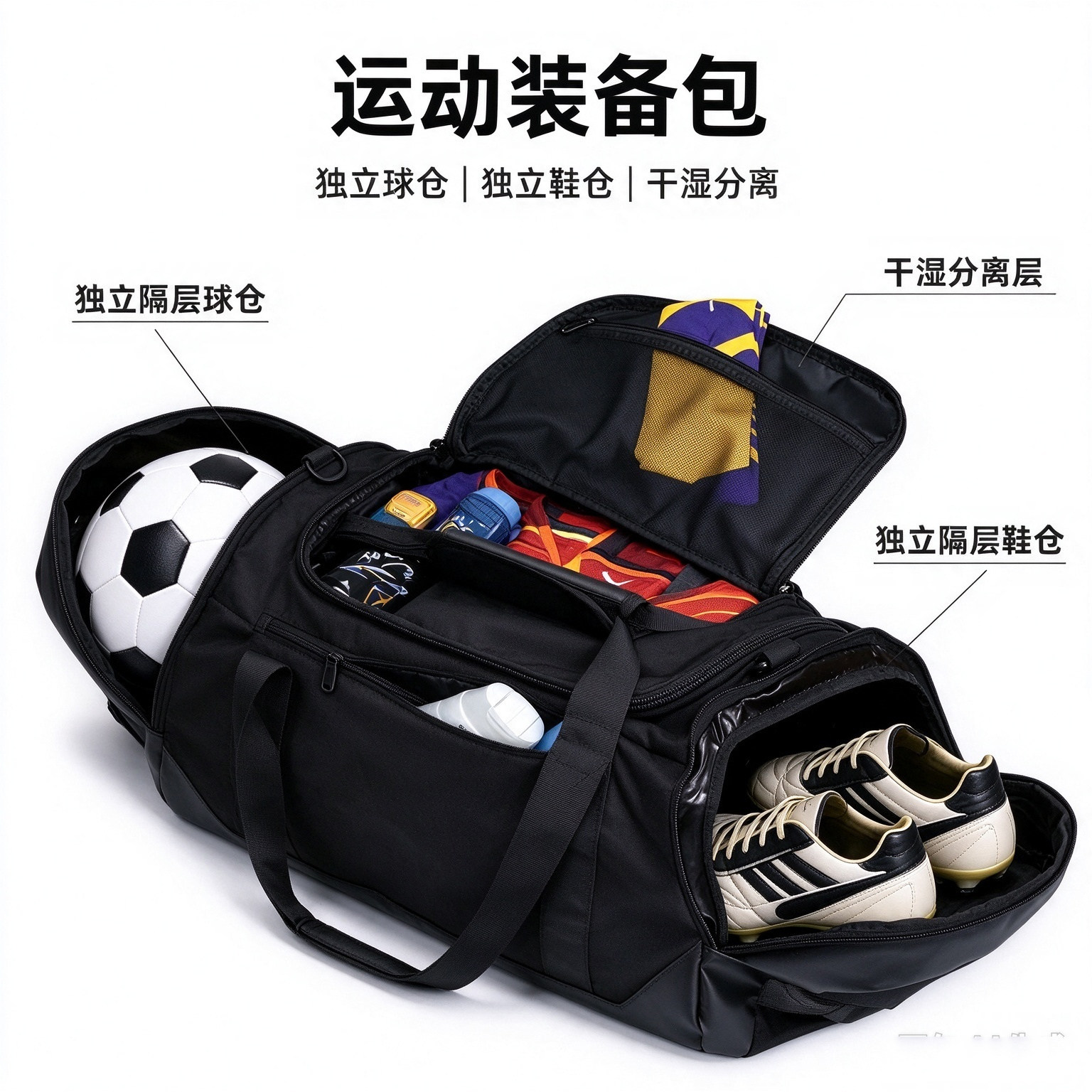 定制图案足球运动装备包斜跨大容量干湿分离多功能训练独立球鞋仓