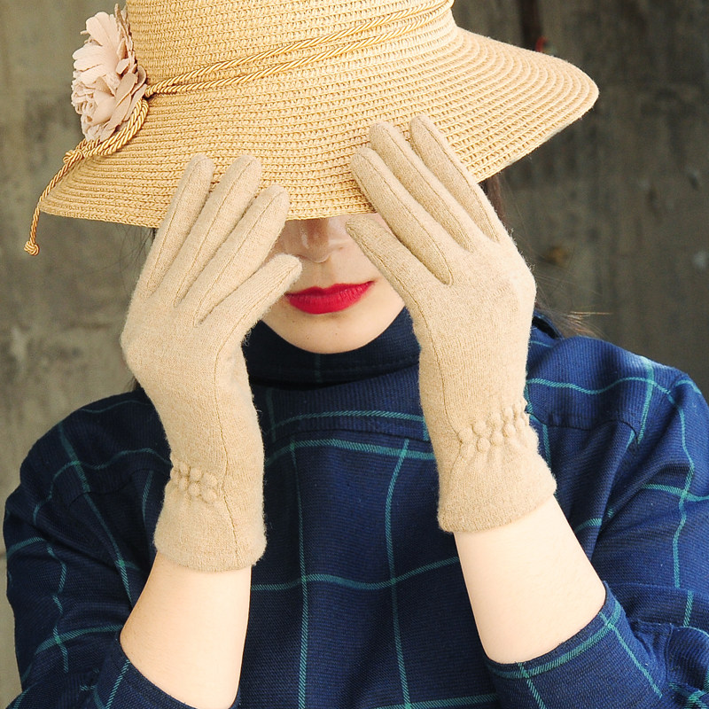 秋冬季女款手套骑行骑车纯羊毛羊绒保暖防寒手套女冬季高颜值