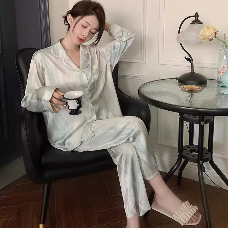 2025新款流光高级轻奢秋季真丝睡衣女长袖开衫可外穿家居服套装