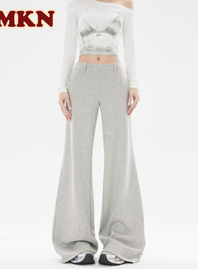 RMKN灰色微喇裤女通勤宽松软糯慵懒风百搭简约舒适运动时尚休闲裤