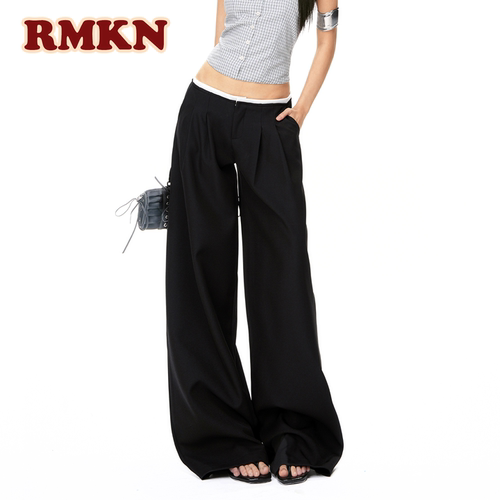 RMKN美式垂感拼接腰头西装裤女夏季辣妹褶皱宽松慵懒阔腿休闲裤