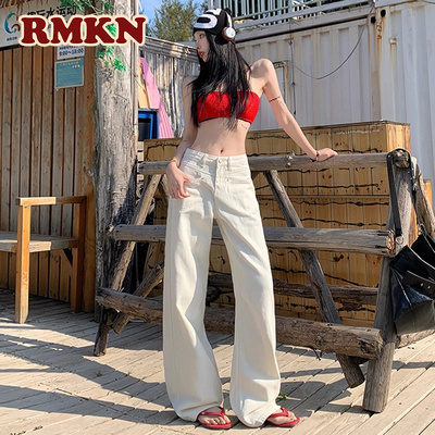 RMKN白色牛仔裤女2025夏季新品宽松垂感阔腿裤高腰显瘦拖地裤子