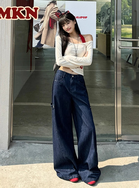RMKN美式复古直筒牛仔裤女秋冬时尚潮流百搭宽松垂感低腰阔腿裤