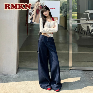 RMKN美式复古直筒牛仔裤女秋冬时尚潮流百搭宽松垂感低腰阔腿裤