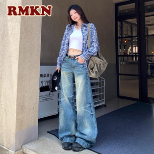 RMKN美式复古重工艺水洗宽松阔腿牛仔裤女高街慵懒百搭显瘦拖地裤