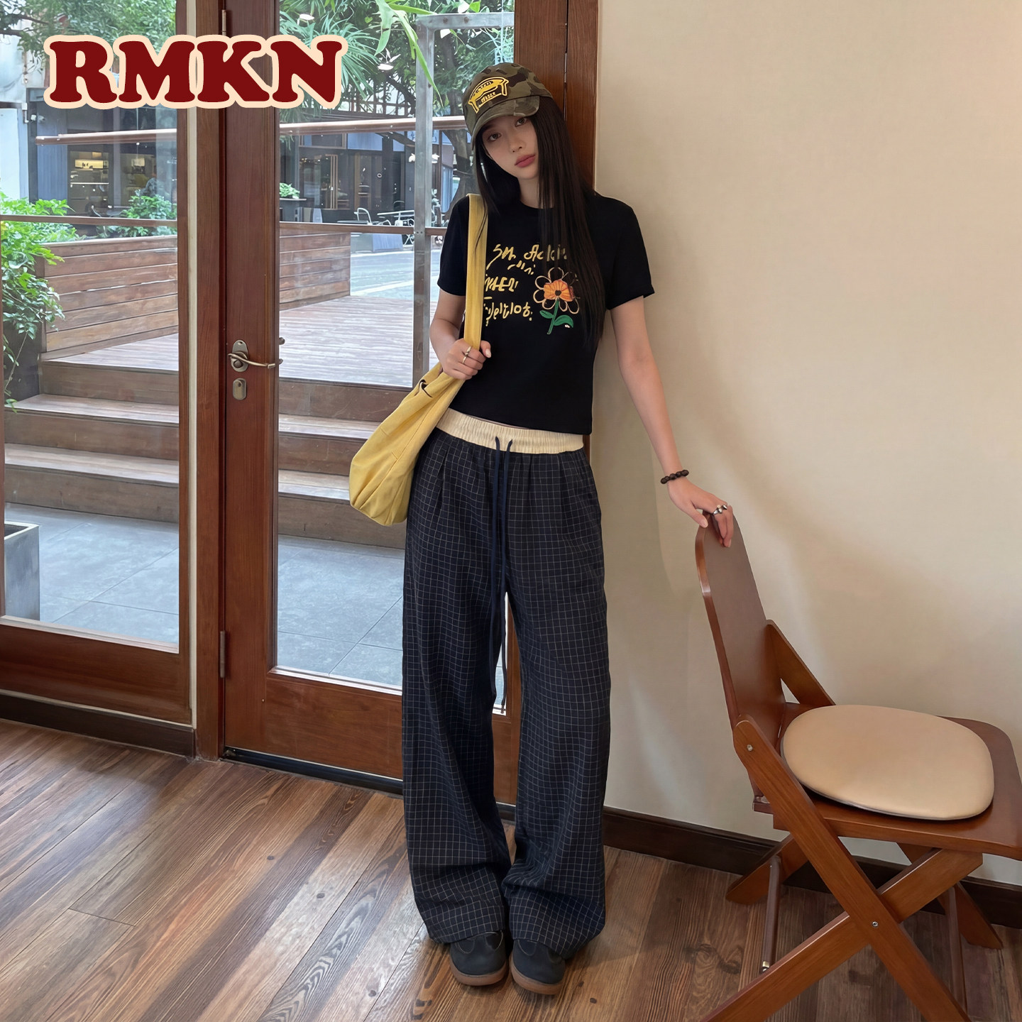 RMKN美式复古格子裤男女宽松直筒阔腿运动休闲裤子情侣慵懒卫裤