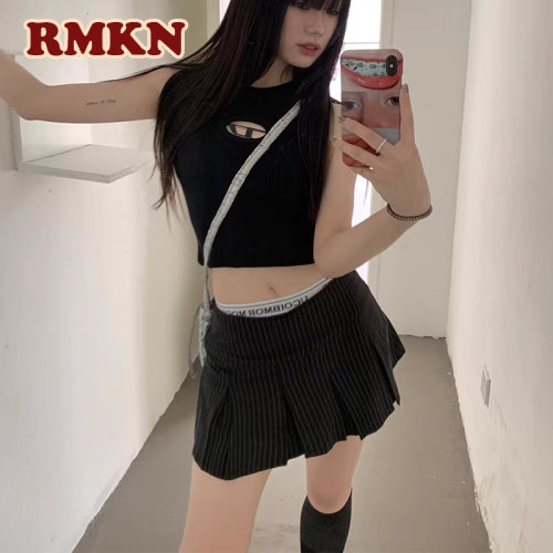 RMKN美式辣妹条纹百褶裙女夏季薄款休闲甜酷防走光半身裙短裙子