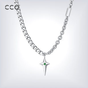 CCO拼接链条项链星芒吊坠毛衣链钛钢ins冷淡风嘻哈锁骨链男士 项链
