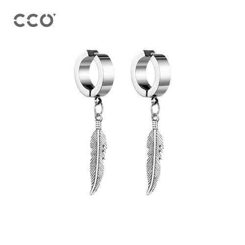 CCO羽毛吊坠耳夹潮牌耳饰
