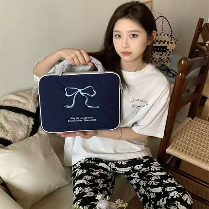 韩国ins风电脑包刺绣蝴蝶结ipad11/13/15寸手提笔记本收纳包轻便